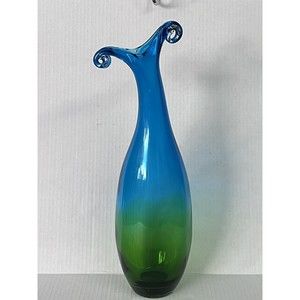 Artistic Studio Blue Green Glass Handmade 16" Tall Vase